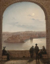 A Moonlit View of Fort St Angelo, Valletta, 1887